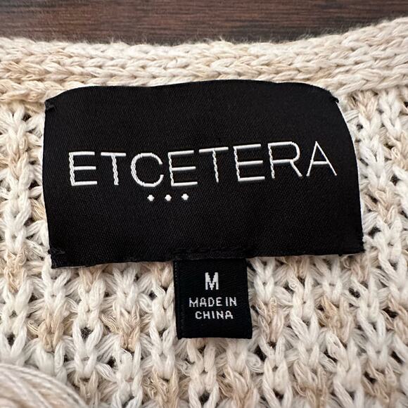 Etcetera cream & beige knit open-front cotton cardigan sweater size M - Picture 6 of 11